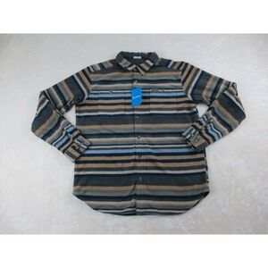 NEW Columbia Shirt Mens Large Gray Striped‎ Button Up Over Shirt Long Sleeve